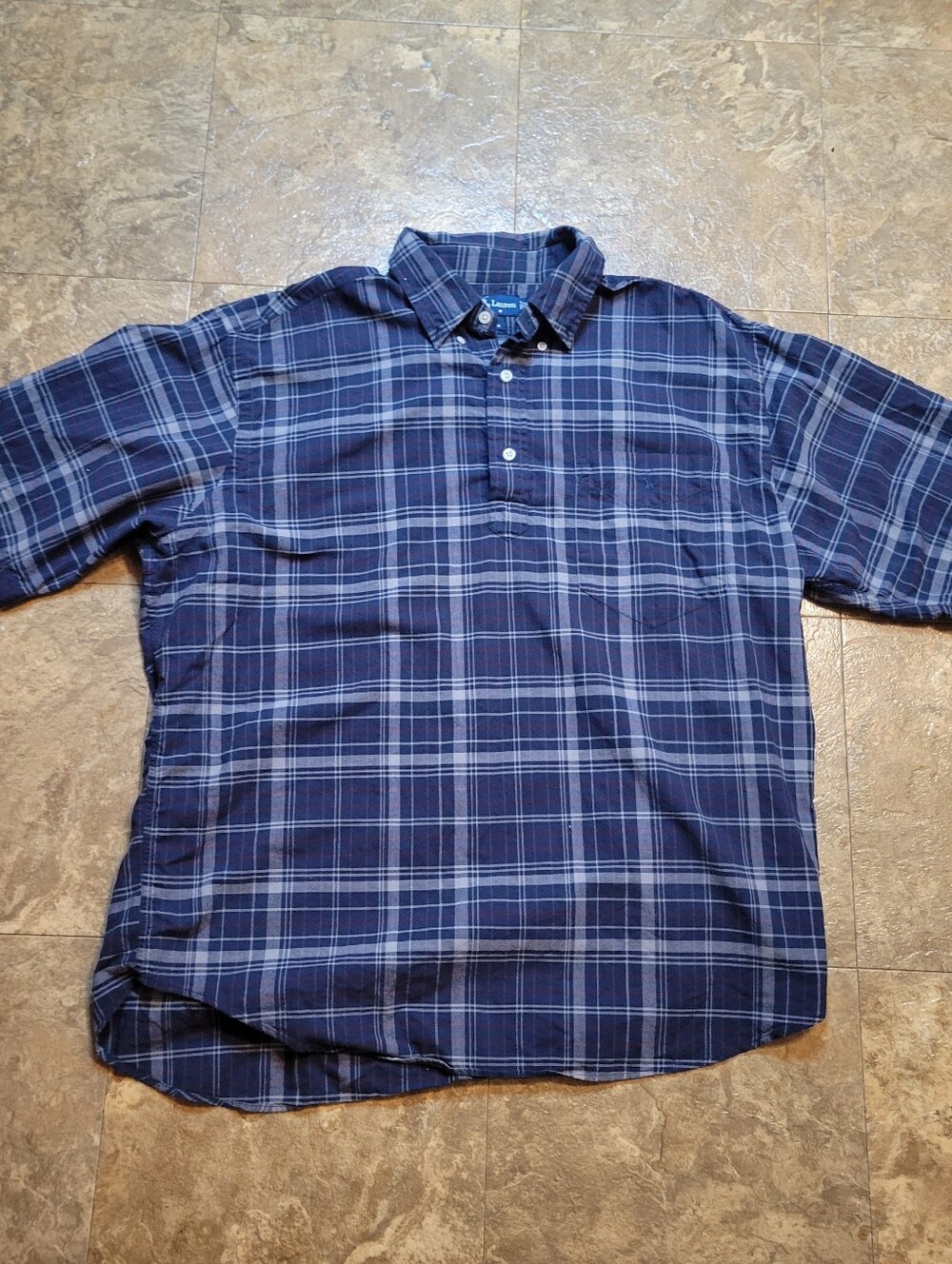 Ralph Lauren Purcell Shirt Mens Large L Blue Short Sleeve Plaid 1/4 Button